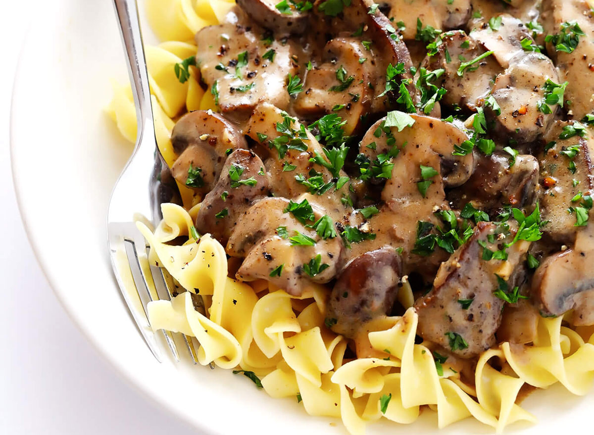 beef stroganoff on plate