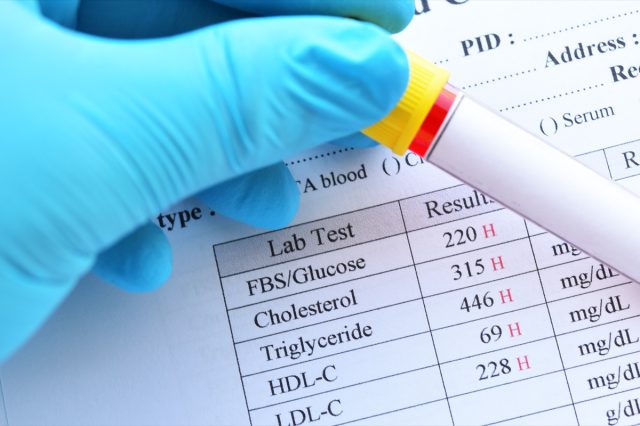 Profil lipidique élevé anormal et résultats des tests de glycémie avec tube d'échantillon de sang