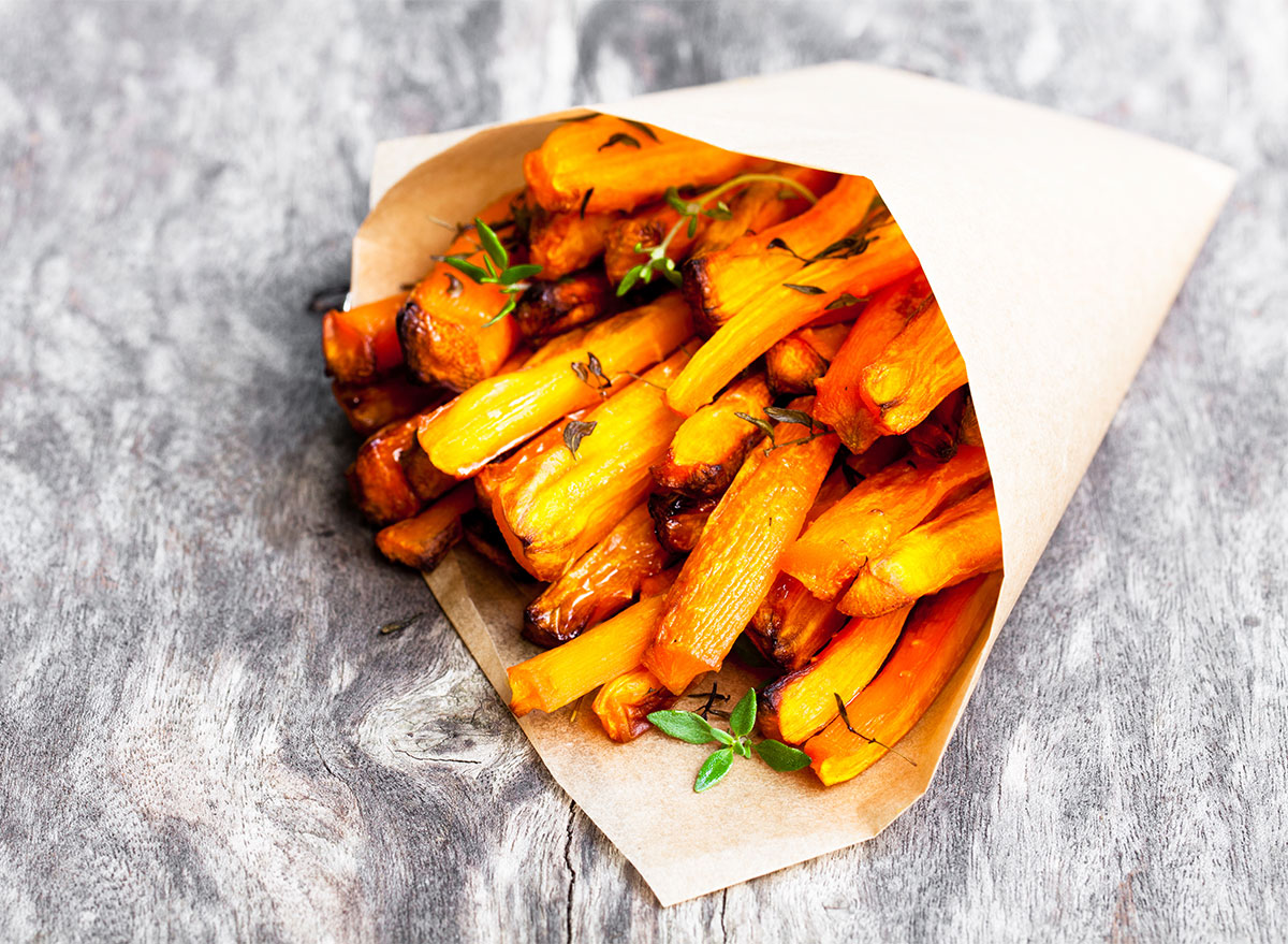 carrot fries in wax paper