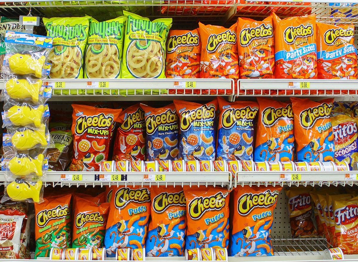 bags of chips in grocery store aisle