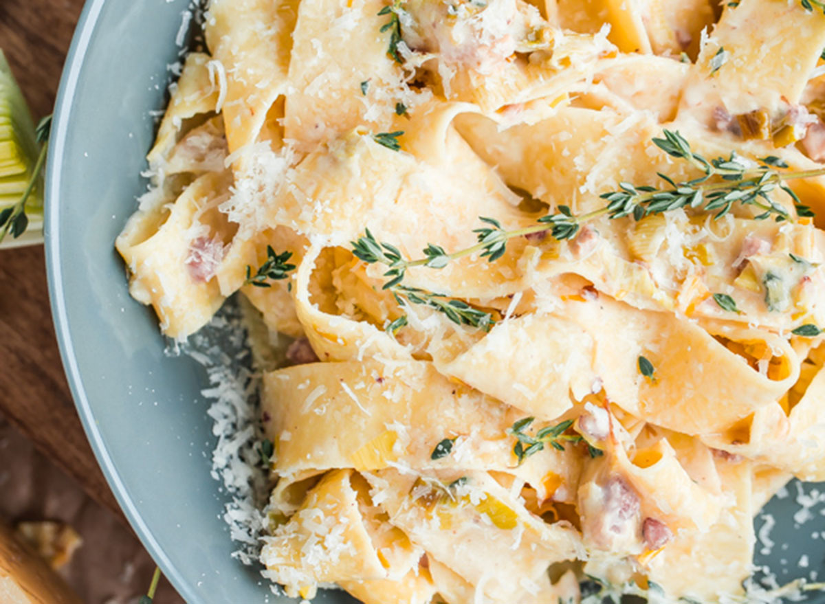 creamy leek and pancetta pappardelle