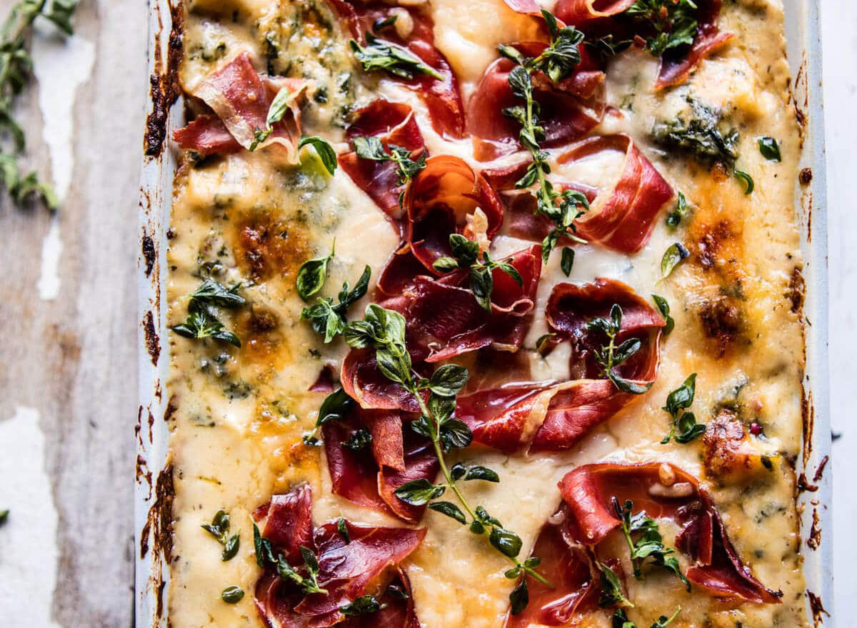 crispy proscuitto cheesy white lasagna