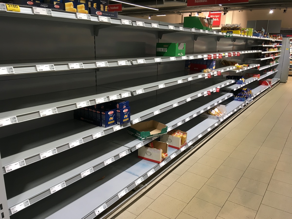 Empty shelves in supermarket