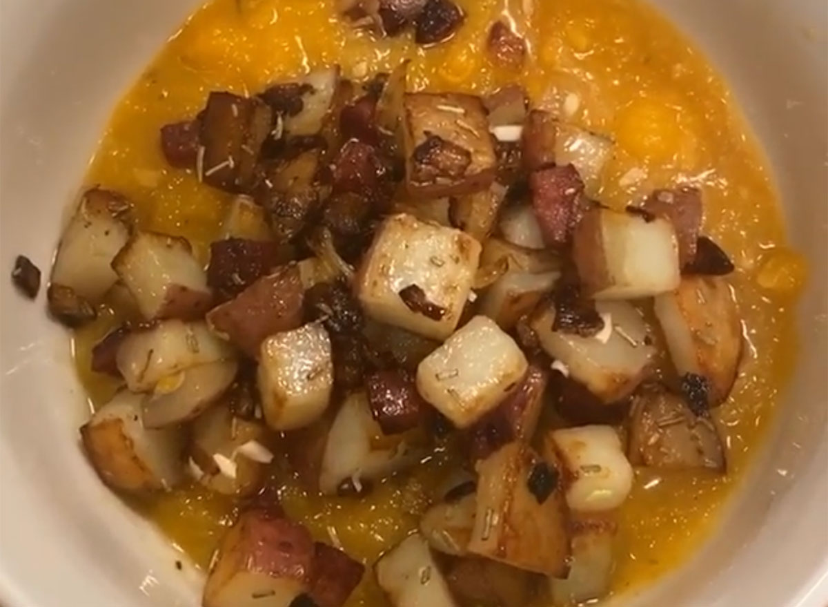 florence pugh butternut squash soup with potatoes and chorizo