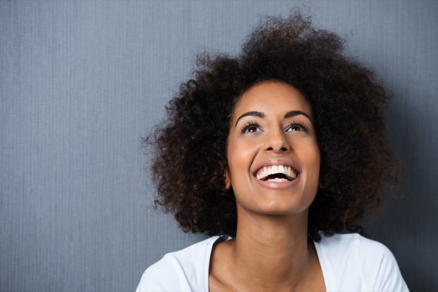 happy woman laughing