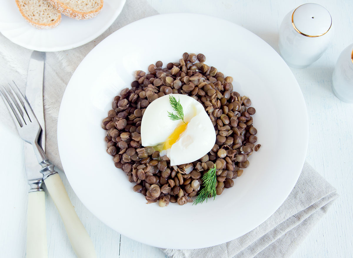 lentils poached egg