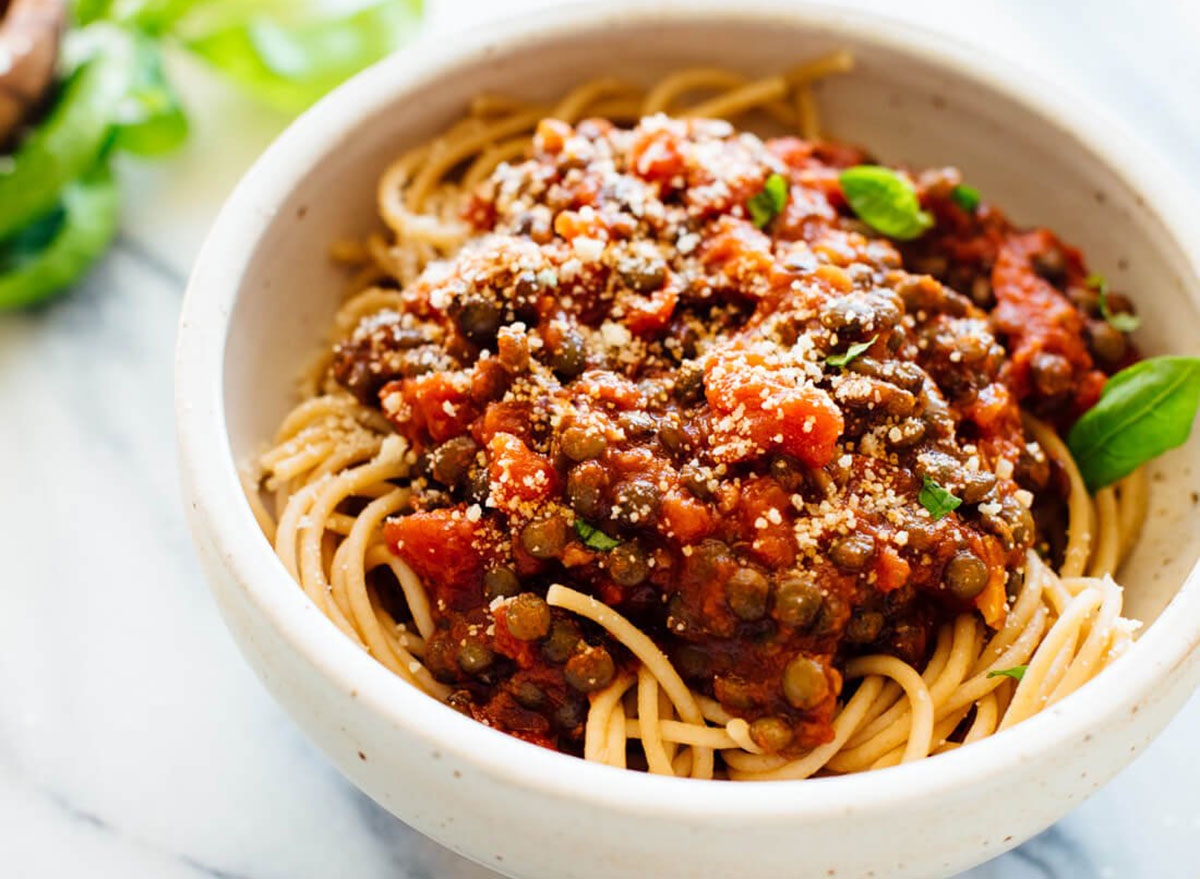 Hearty Spaghetti with Lentils & Marinara Sauce recipe from Cookie and Kate