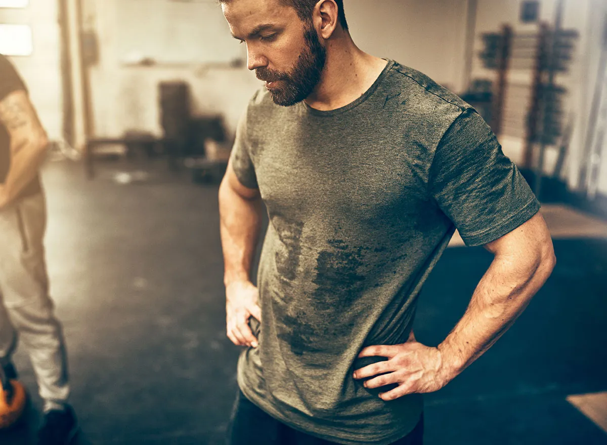 man sweating at gym