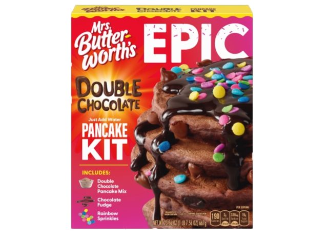 mrs butterworth's epic double chocolate pancake kit