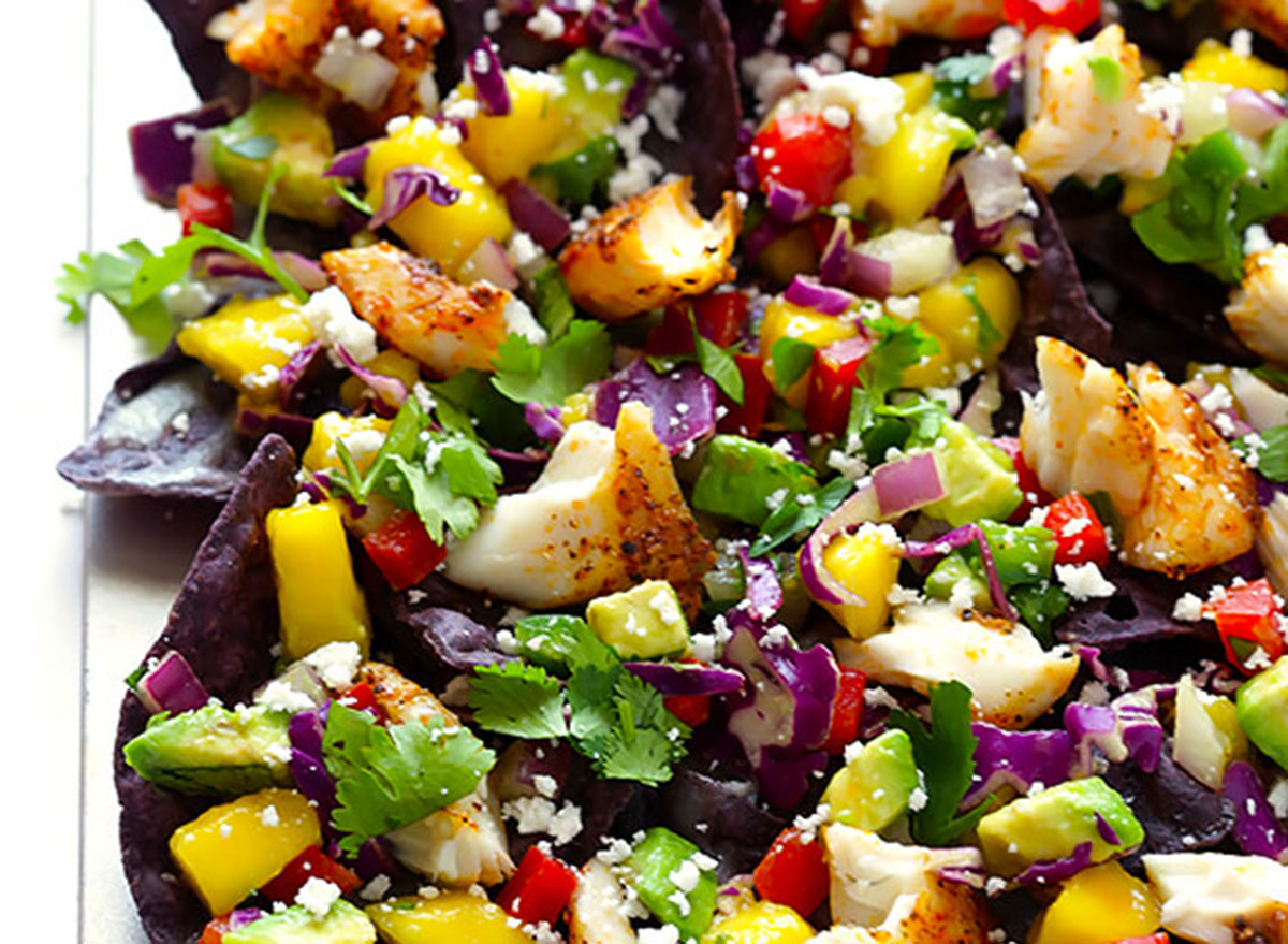 rainbow fish taco nachos