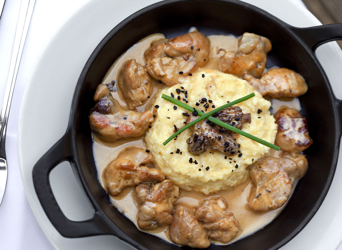 sweetbreads and polenta in pan