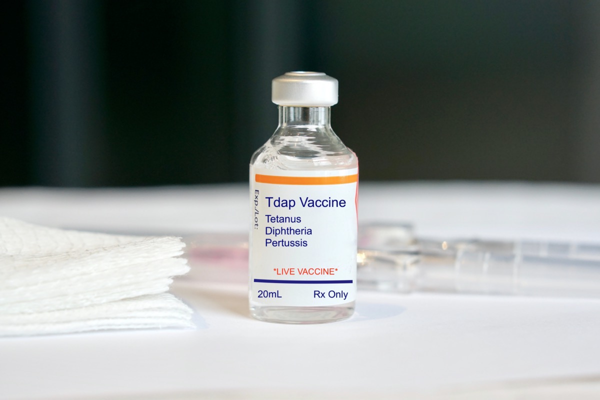 Tdap Vaccine in a glass vial for Tetanus, Diphtheria, and Pertussis