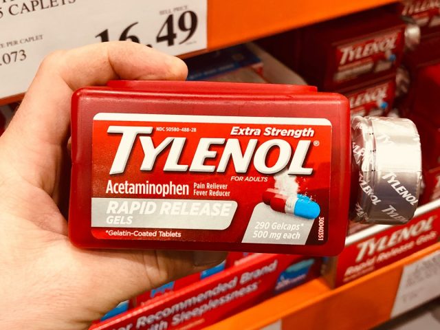 Large container for adult doses of Tylenol gels