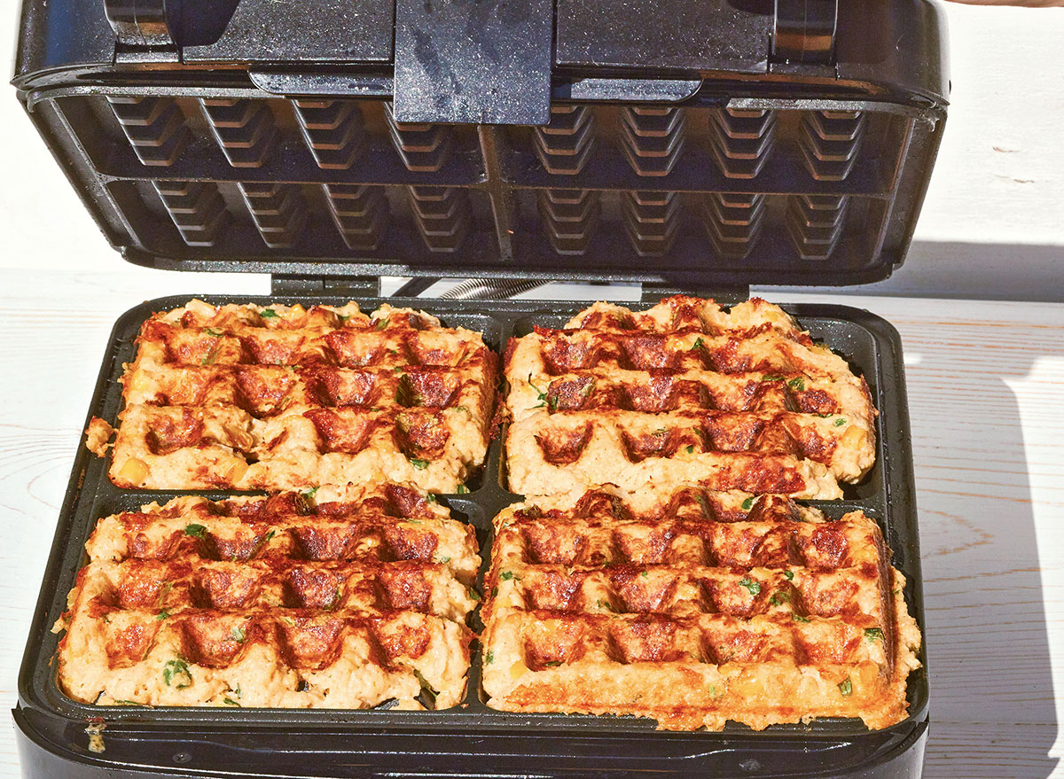 hash browns in a waffle iron