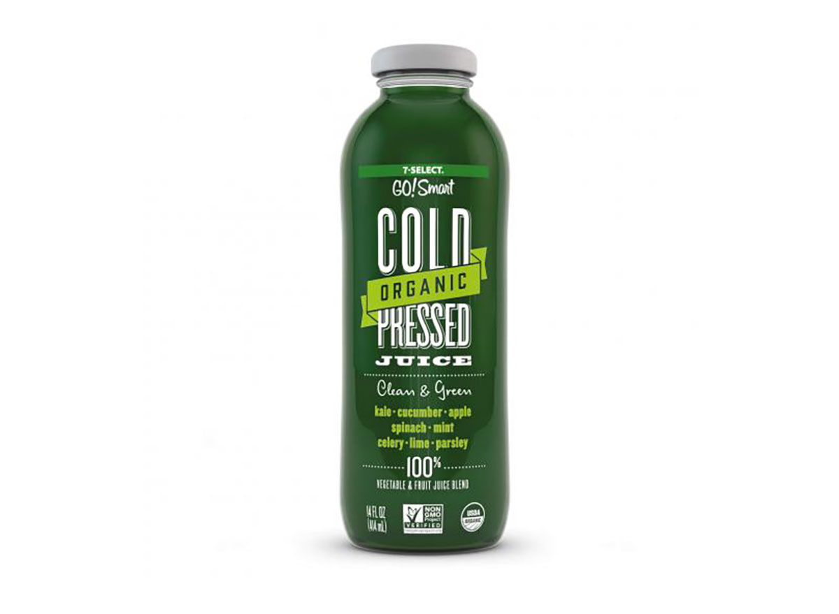 bottle of cold-pressed green juice from 7-eleven