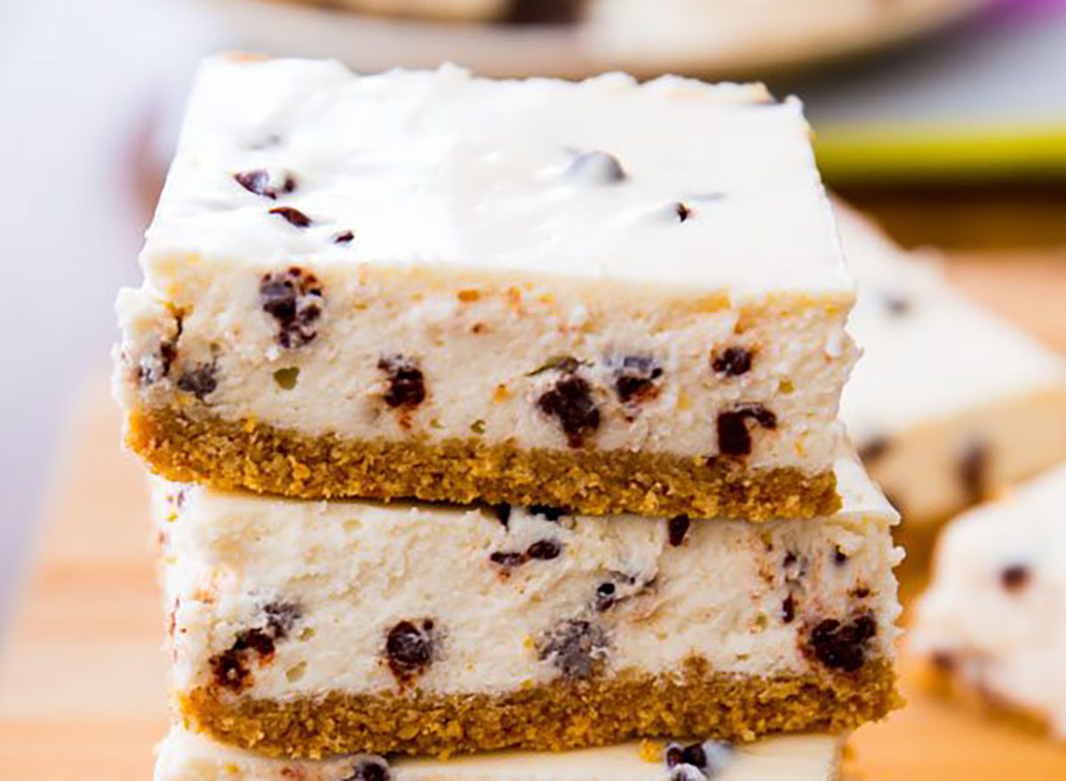 Skinny chocolate chip cheesecake bars recipe from Sally's Baking Addiction