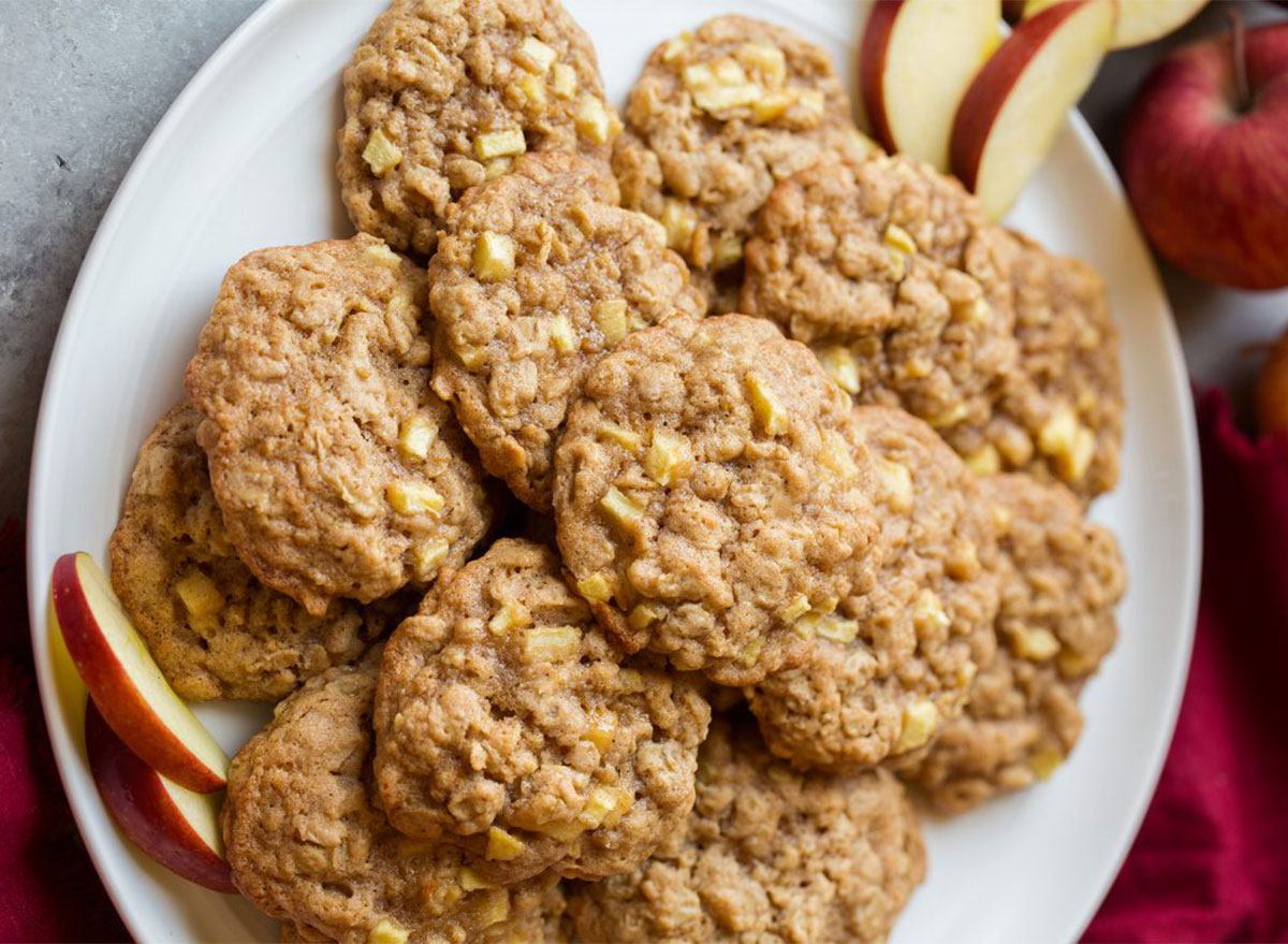 apple cinnamon oatmeal cookies on a plate