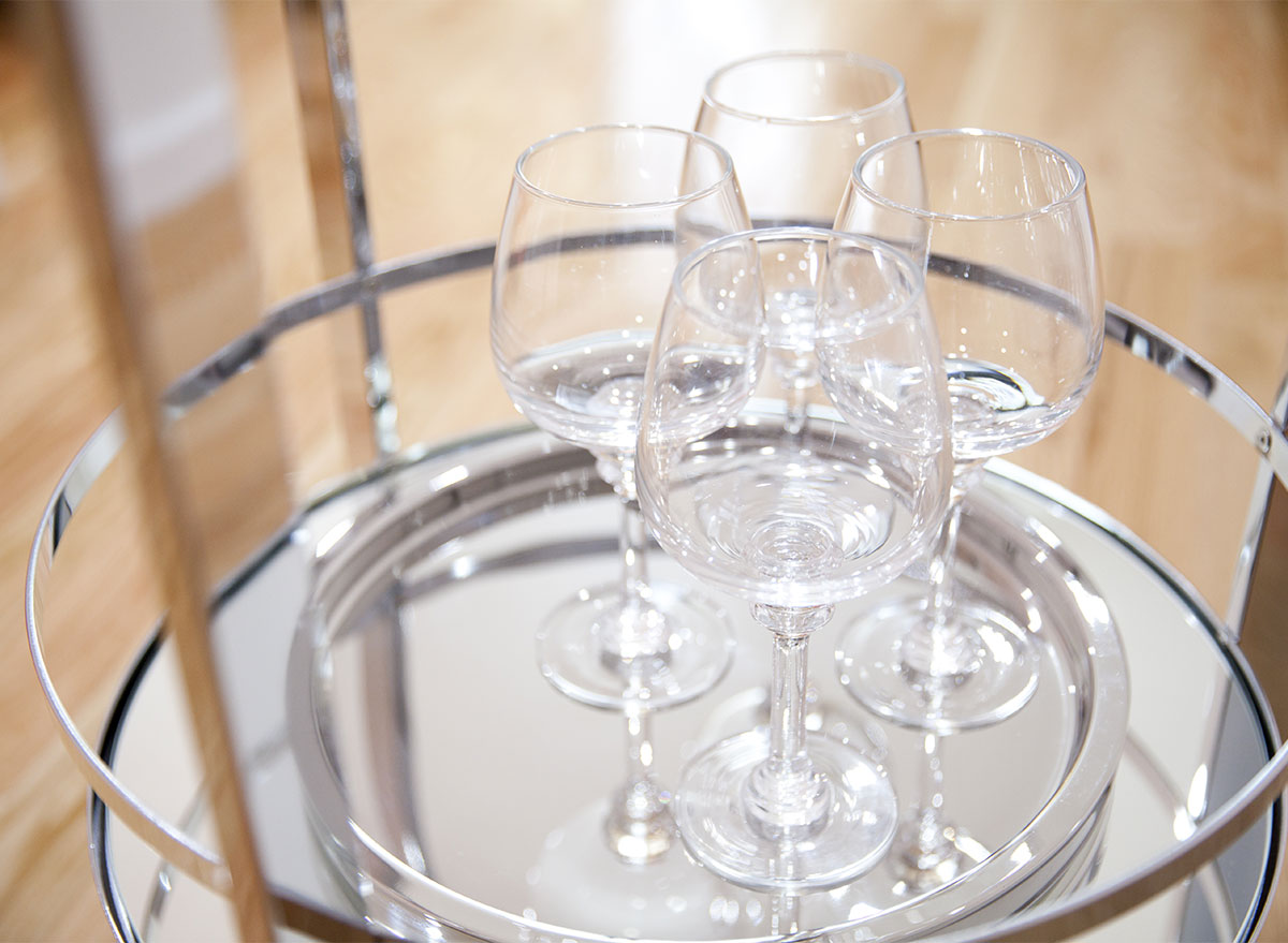 bar cart with wine glasses
