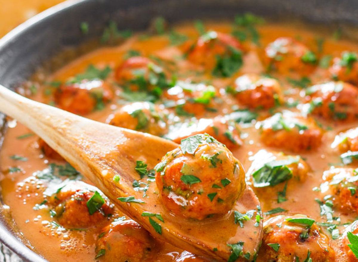 chicken meatballs peanut sauce