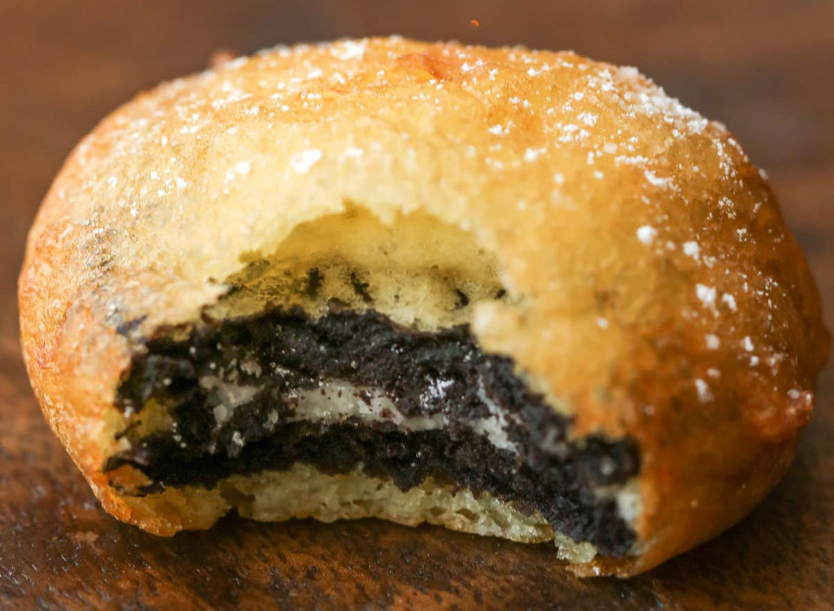 deep fried oreo with bite