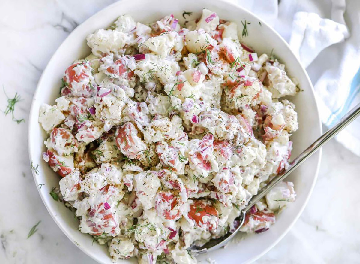 dilled potato salad in bowl