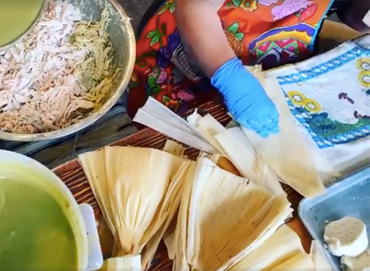 homemade tamale shells and filling