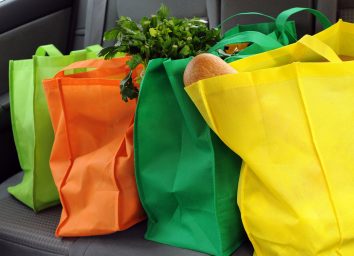 grocery bags sitting in back of car