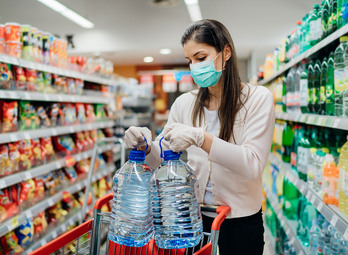 food packaging coronavirus grocery shopping wearing mask