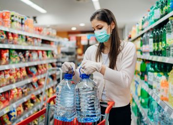 food packaging coronavirus grocery shopping wearing mask