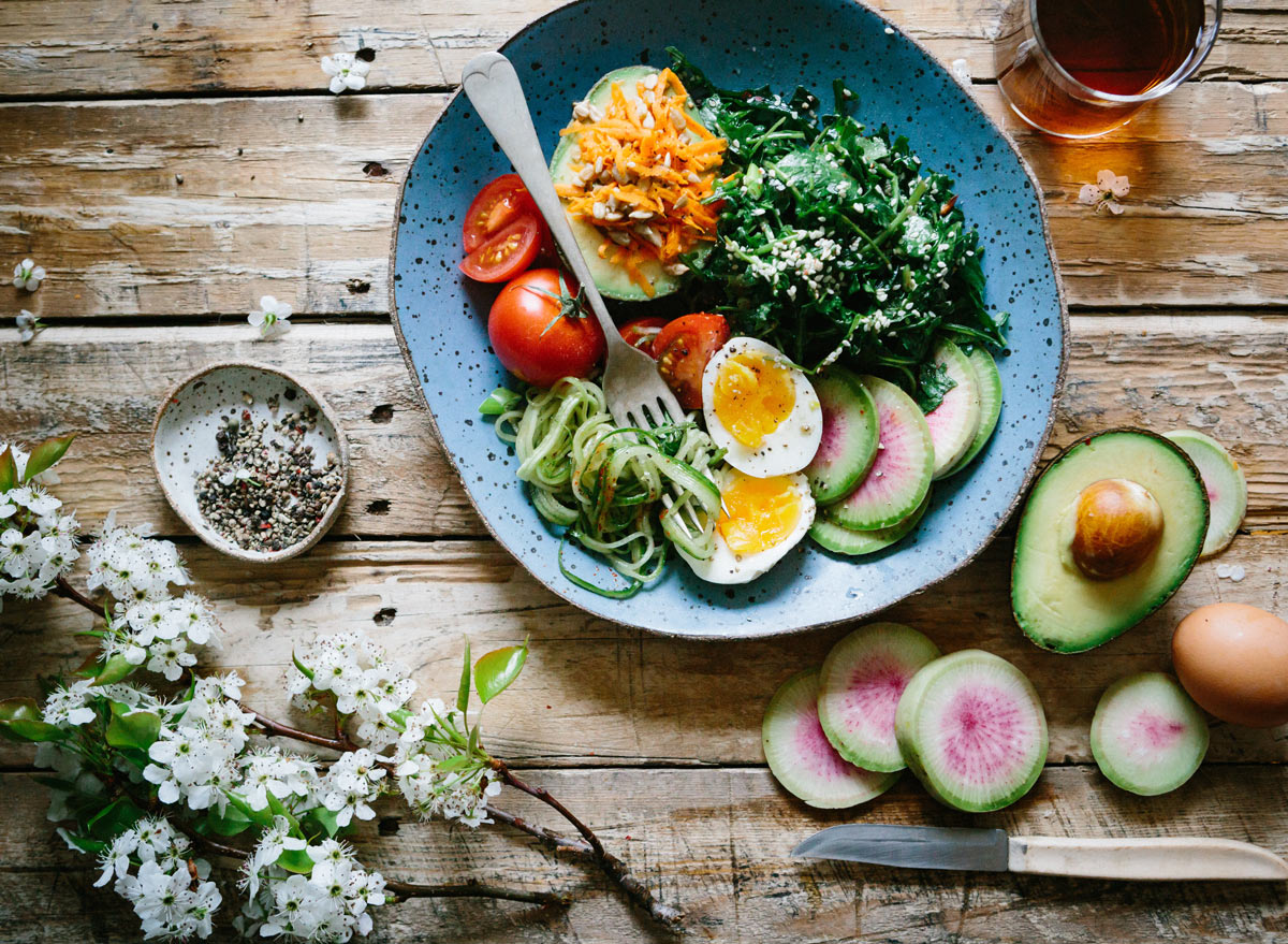 Healthy lunch bowl with eggs