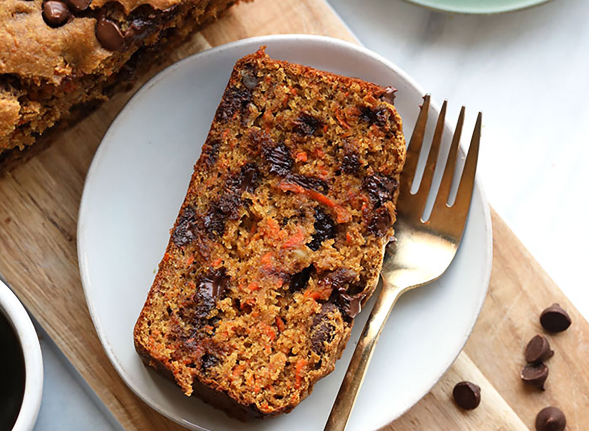 Chocolate Chip Carrot Cake Bread recipe from Fit Foodie Finds