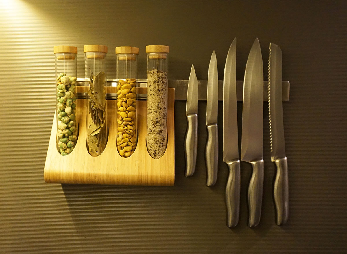knife strip and wall mounted spice jars