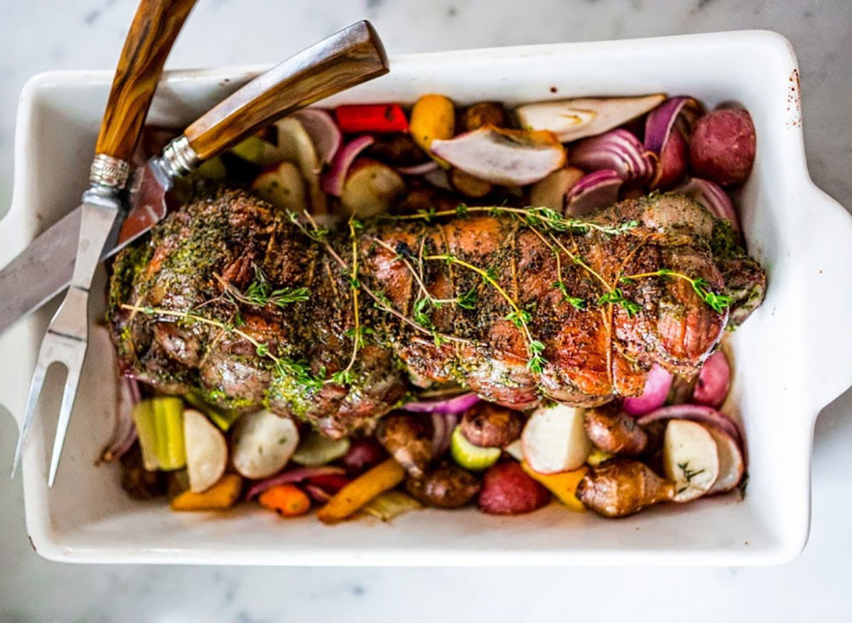 lamb mint gremolata in baking dish