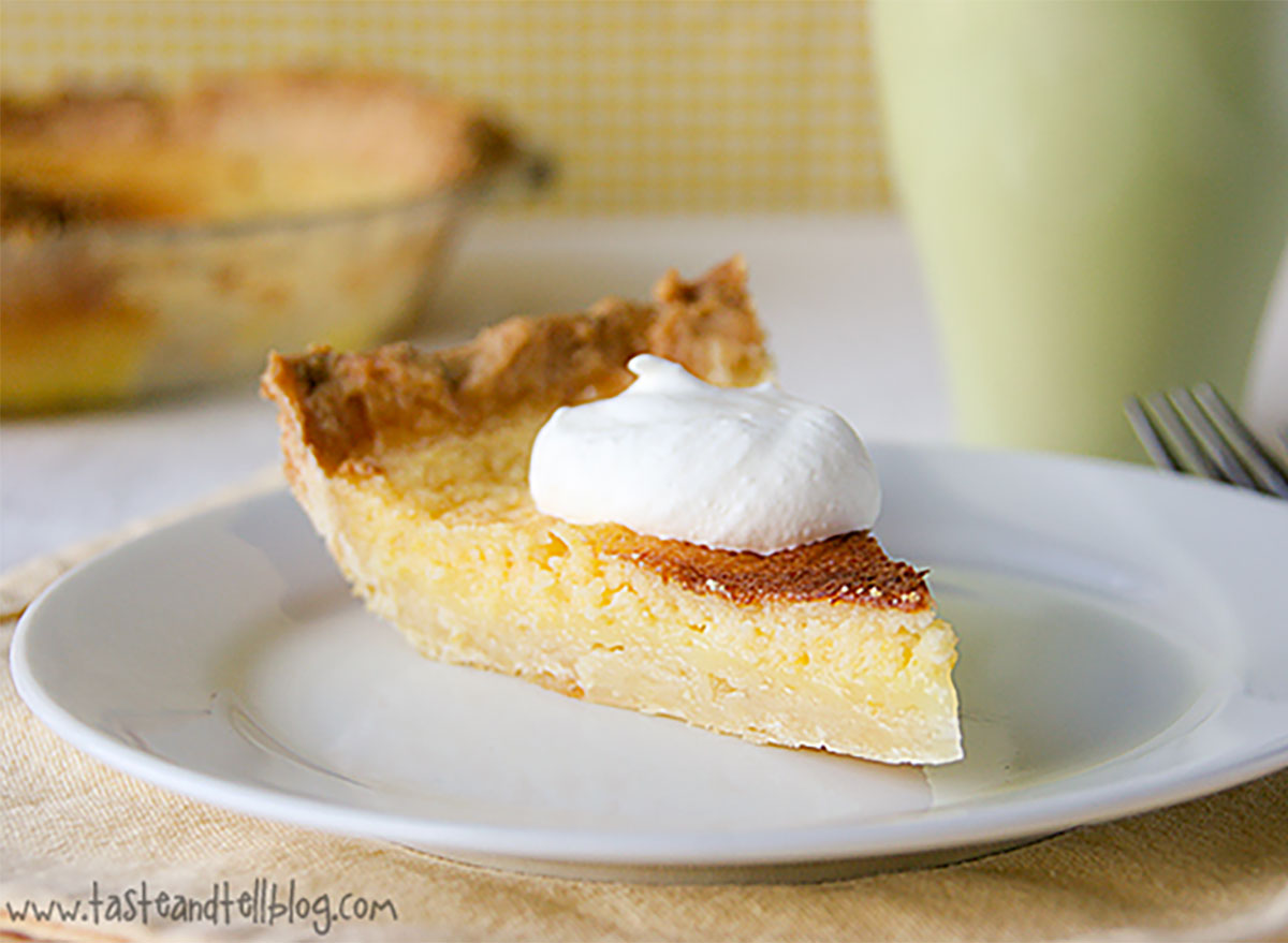 lemon chess pie slice on plate