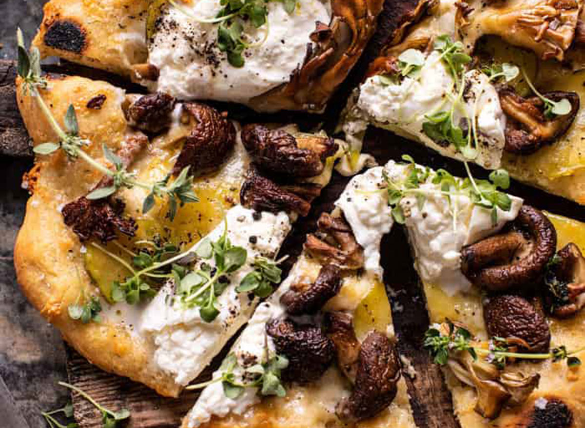 mushroom burrata pizza