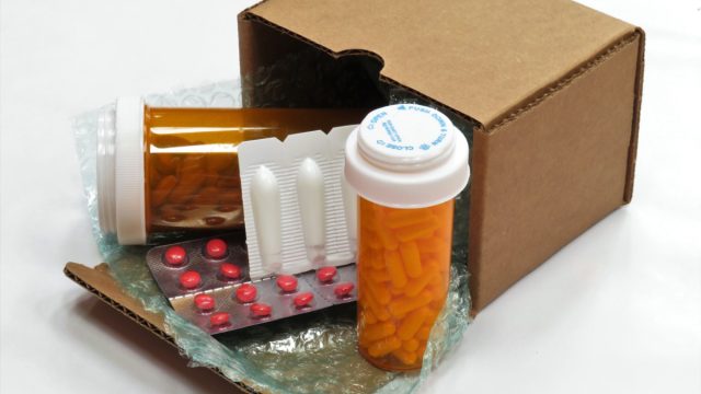 box of compounded prescription medications shipped from a mail order pharmacy