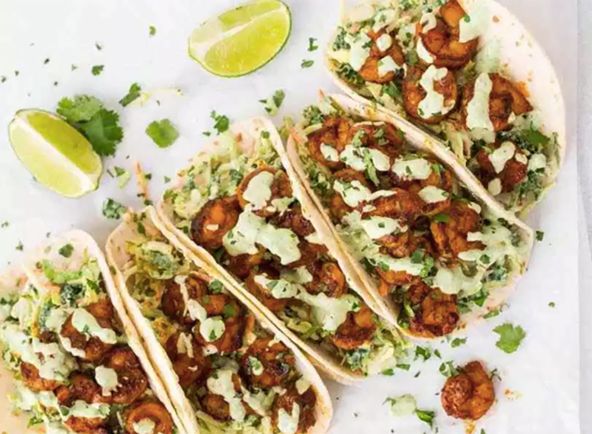 shrimp tacos with cilantro and lime