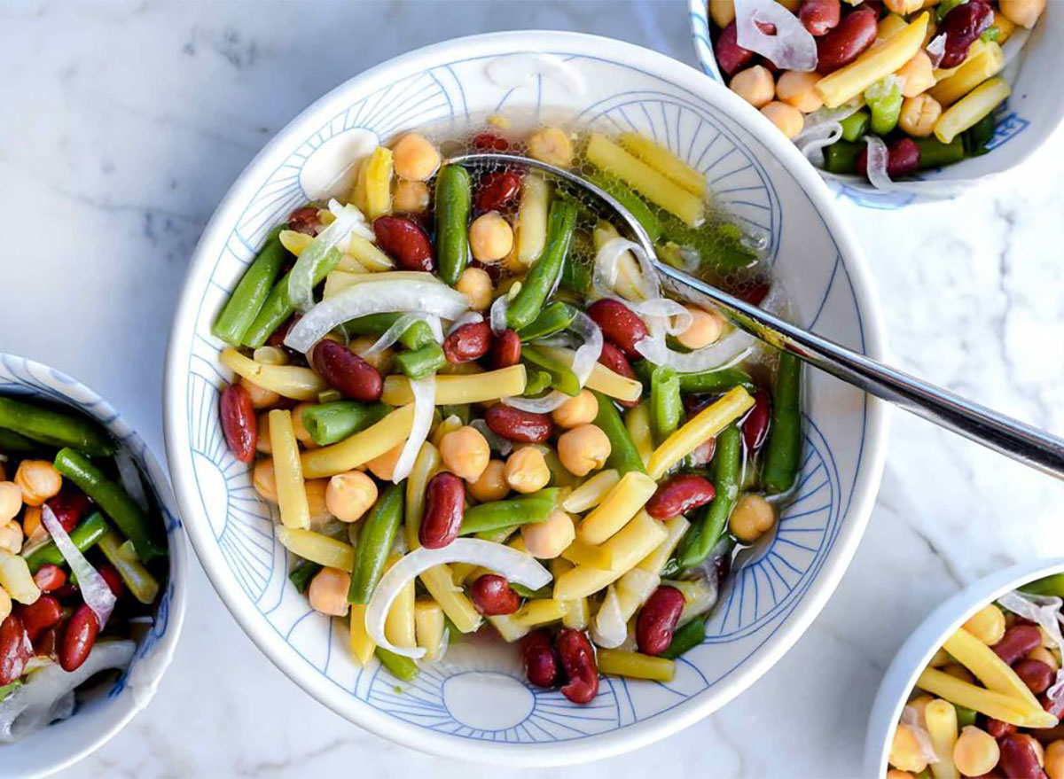 three bean salad in serving bowl