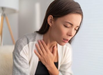 in pain touching chest respiratory symptoms fever, coughing, body aches