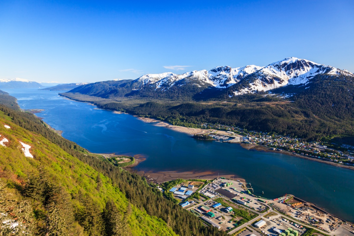 aerial view of mountains in juneau alaska