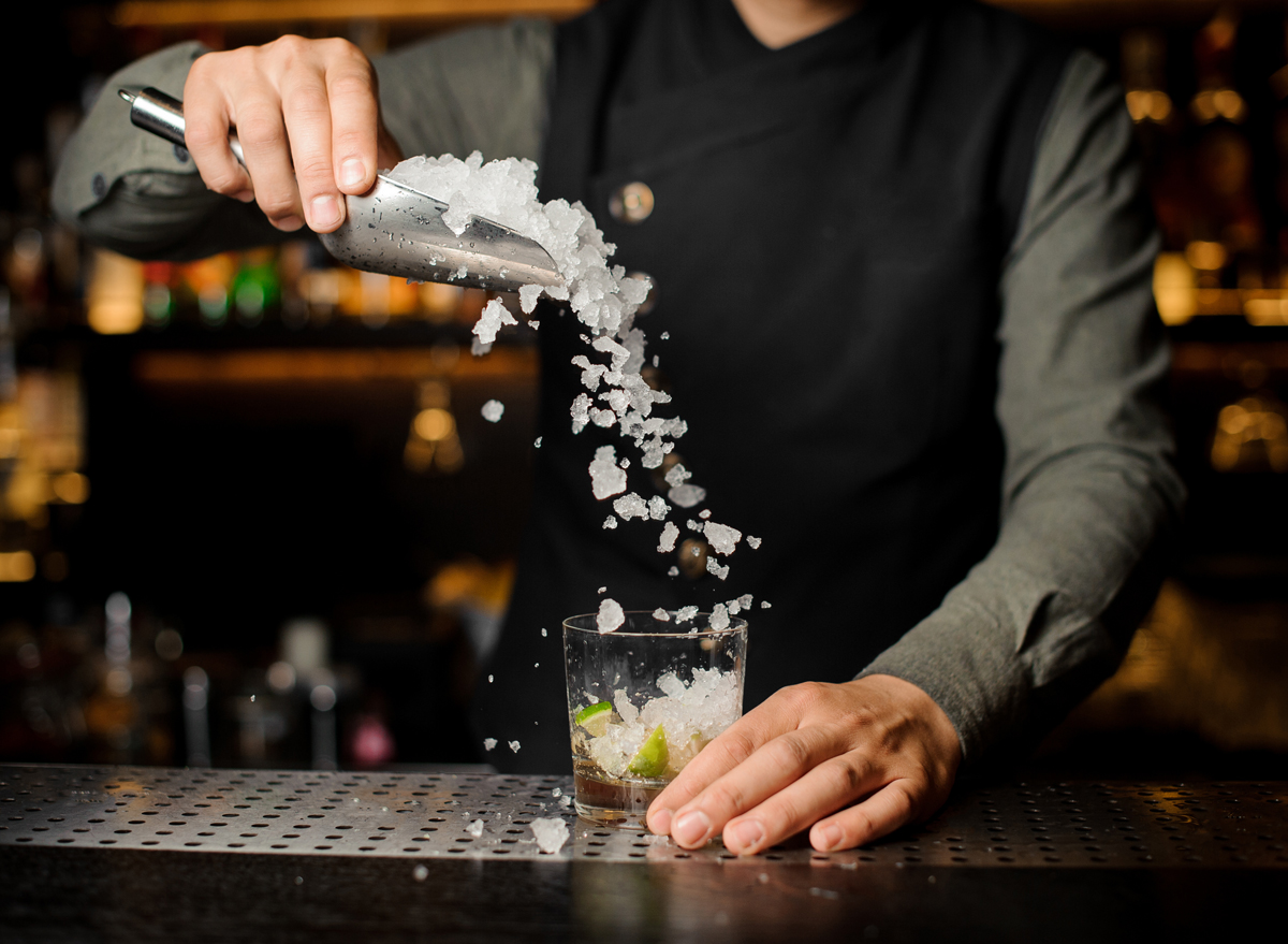 Bartender using crushed ice