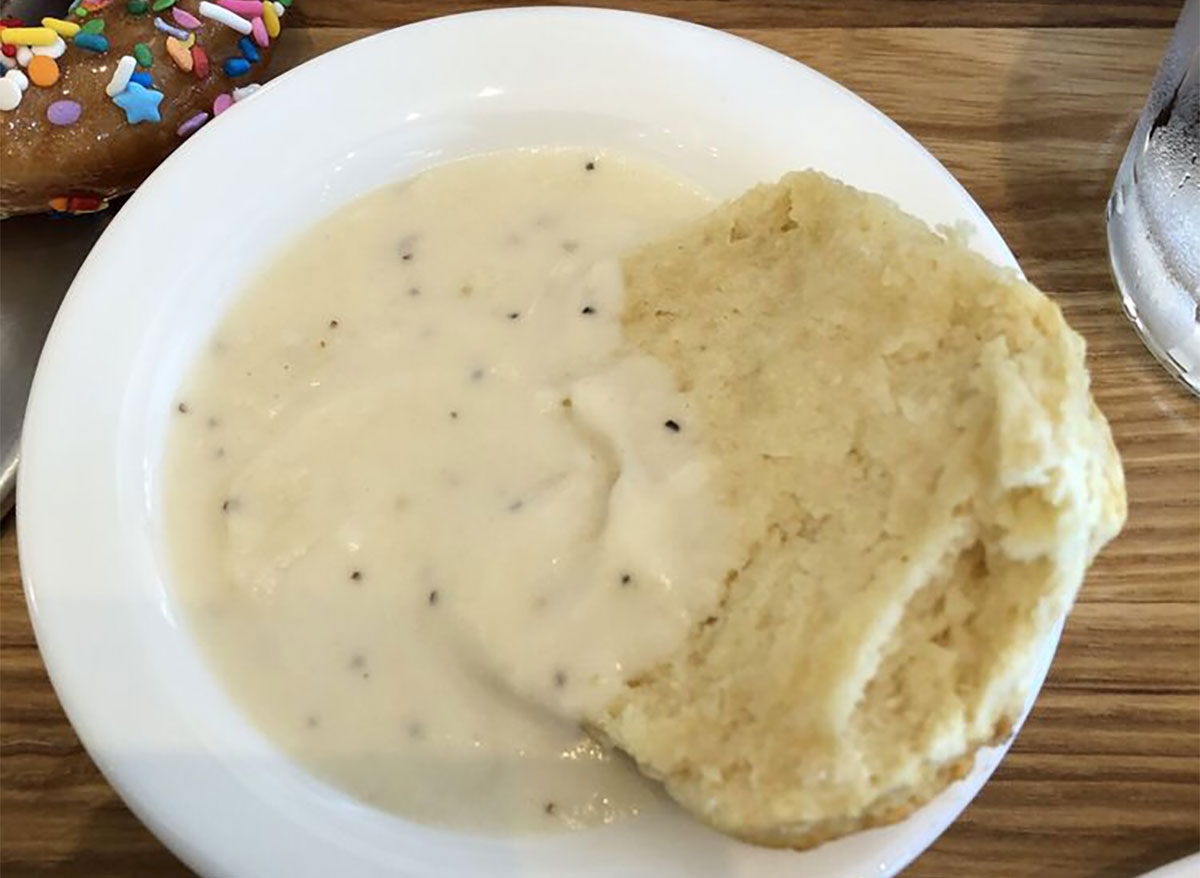biscuit and gravy in bowl