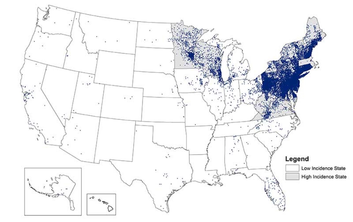 Map of Reported Cases of Lyme Disease