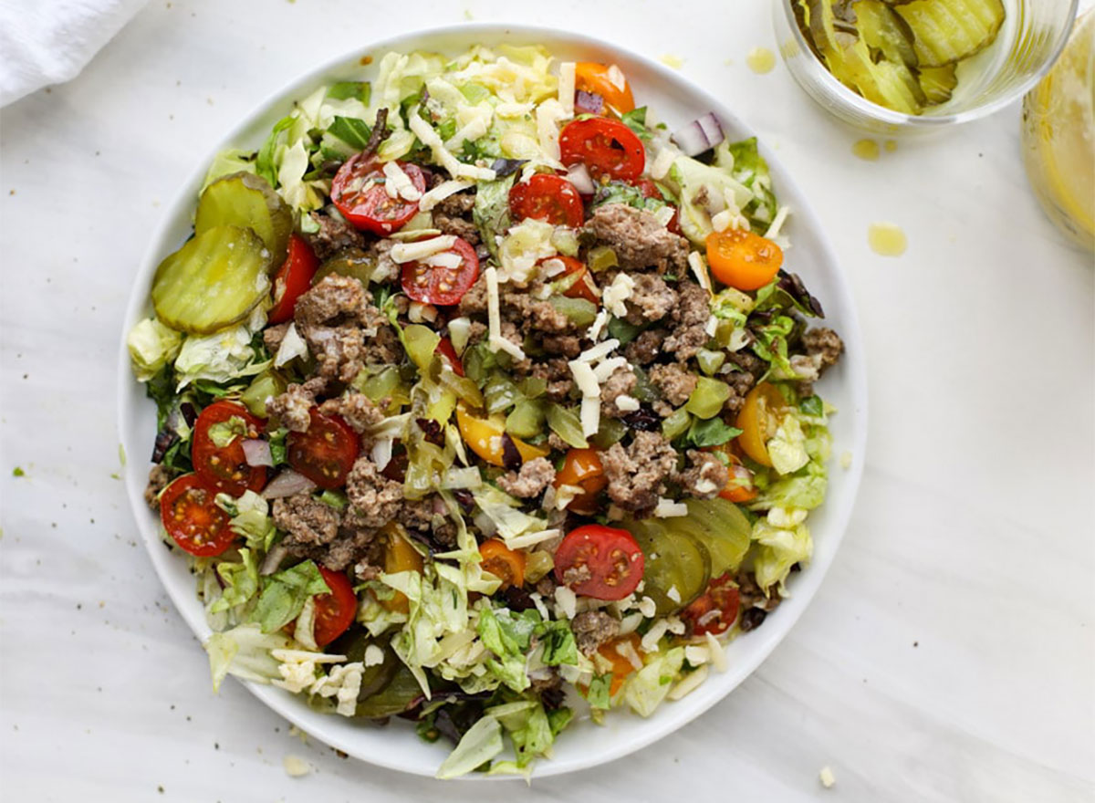 cheeseburger salad in bowl