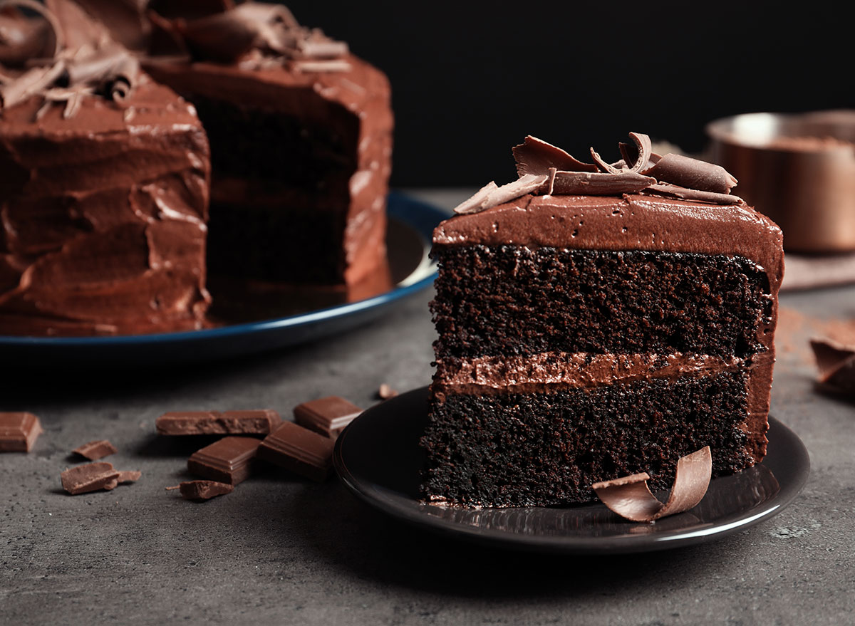 slice of moist chocolate cake