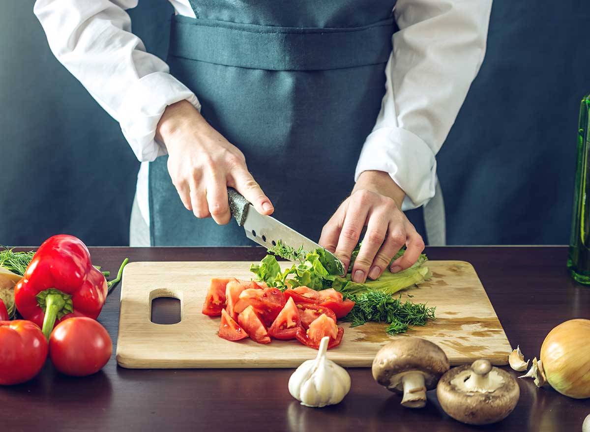 chopping vegetables