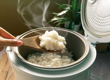 rice cooker with wooden spoon