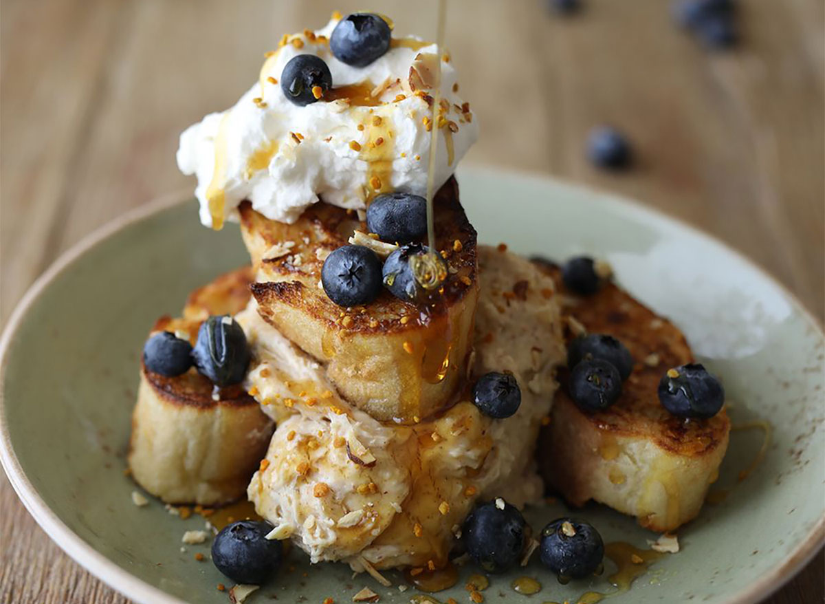 french toast with blueberries and whipped cream