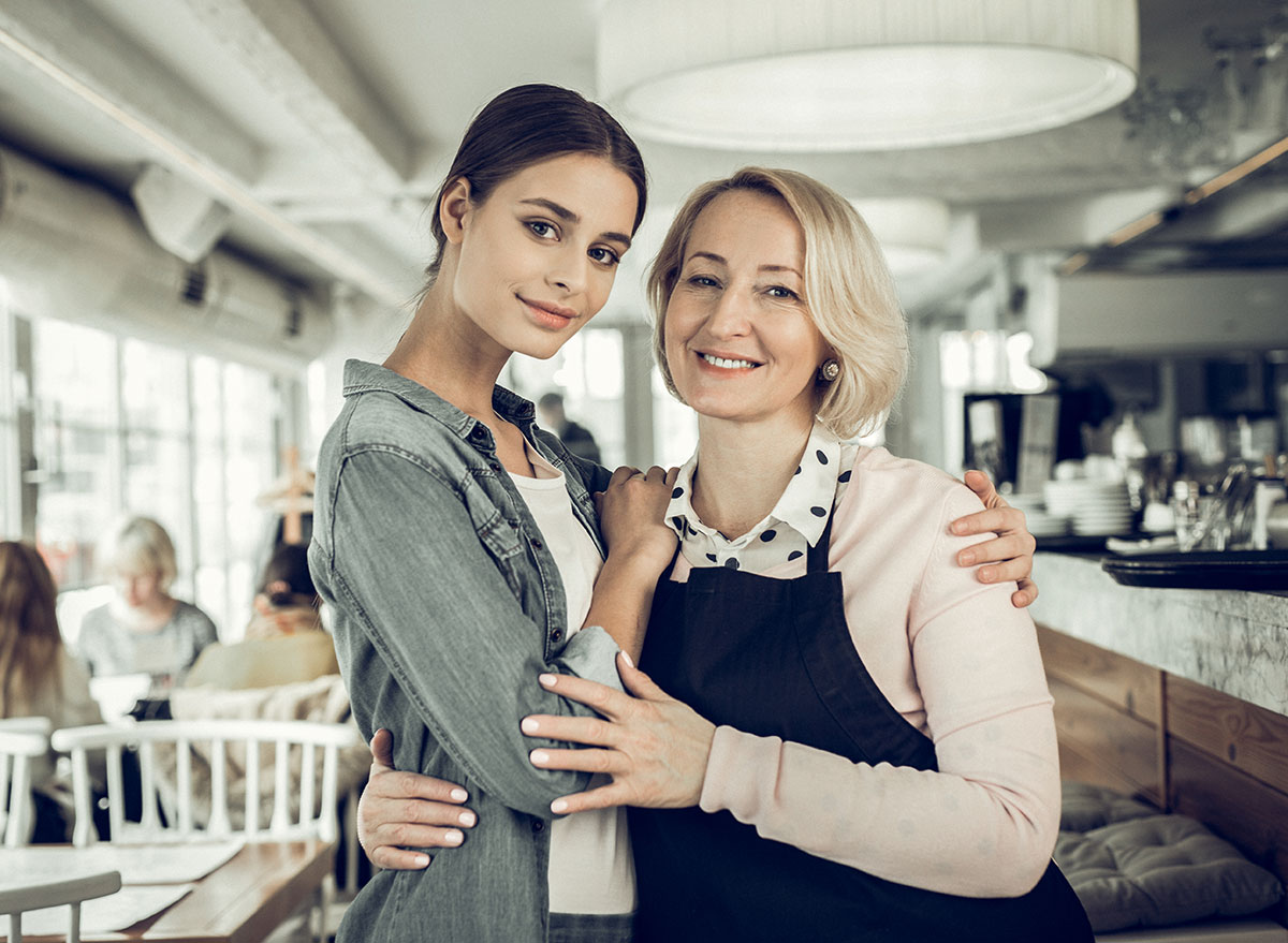 hugging waitress