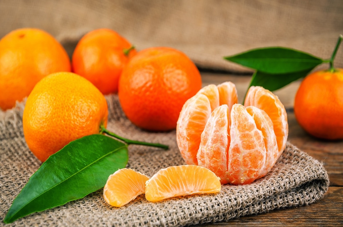 sweet and ripe mandarines (tangerines) with leaves